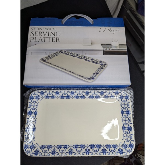 le Regalo Other - Le Regalo Stoneware Serving Platter Blue‎ white oven microwave freezer safe NEW